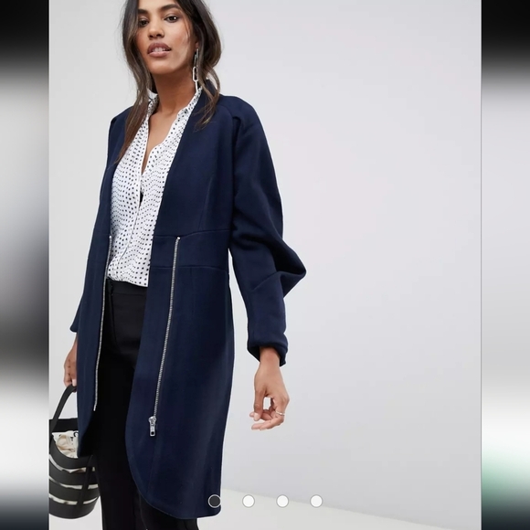 Y.A.S. , Zip Front Colarless Coat, Navy, Size Small - Picture 1 of 11